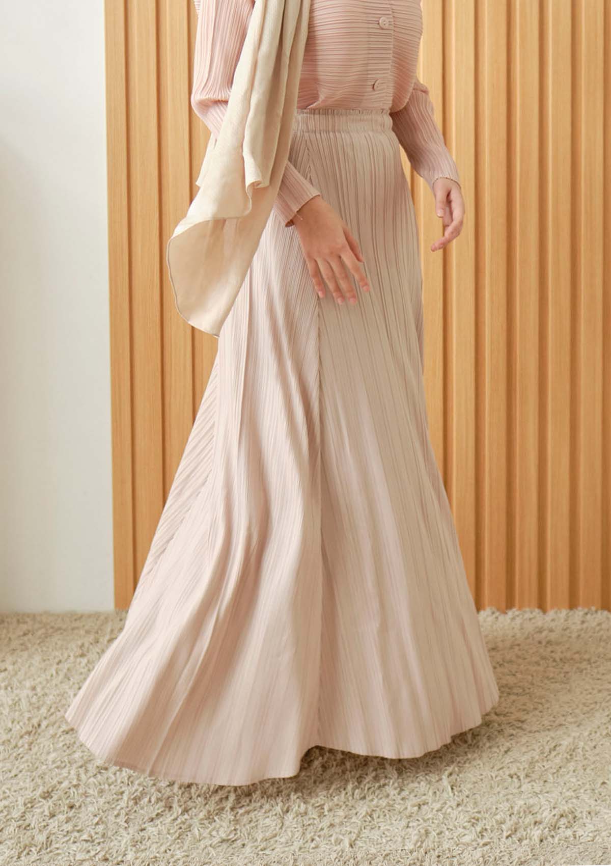Alexi Pink Beige Flare Pleated Skirt