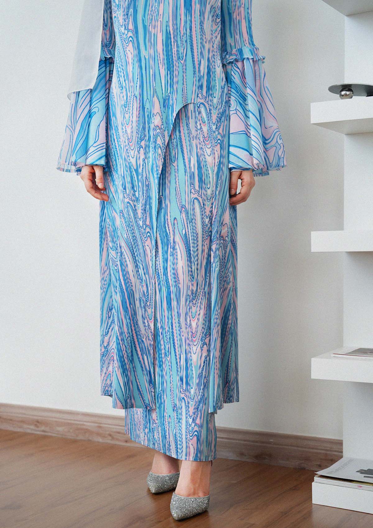 Citra Aurora Blue Pleated Kurung Set
