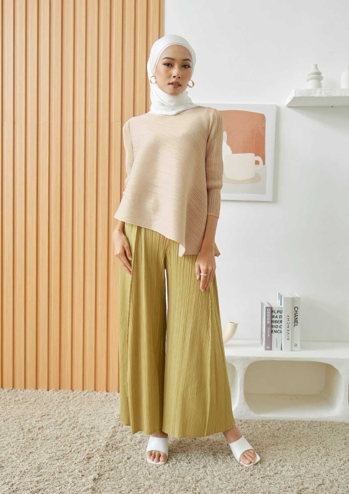 Jane Beige Pleated Asymmetric Top