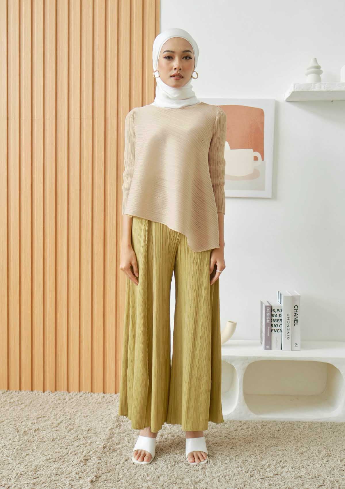 Jane Beige Pleated Asymmetric Top