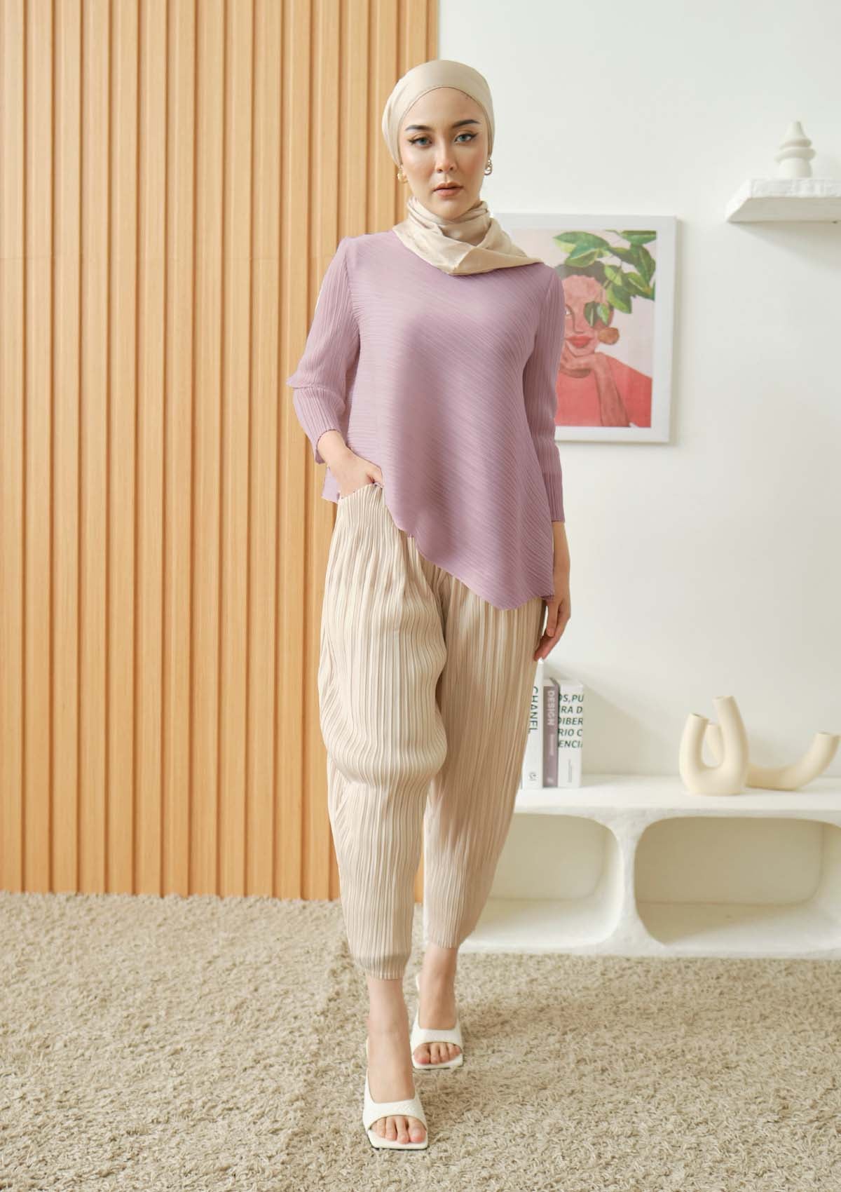 Jane Blush Pleated Asymmetric Top