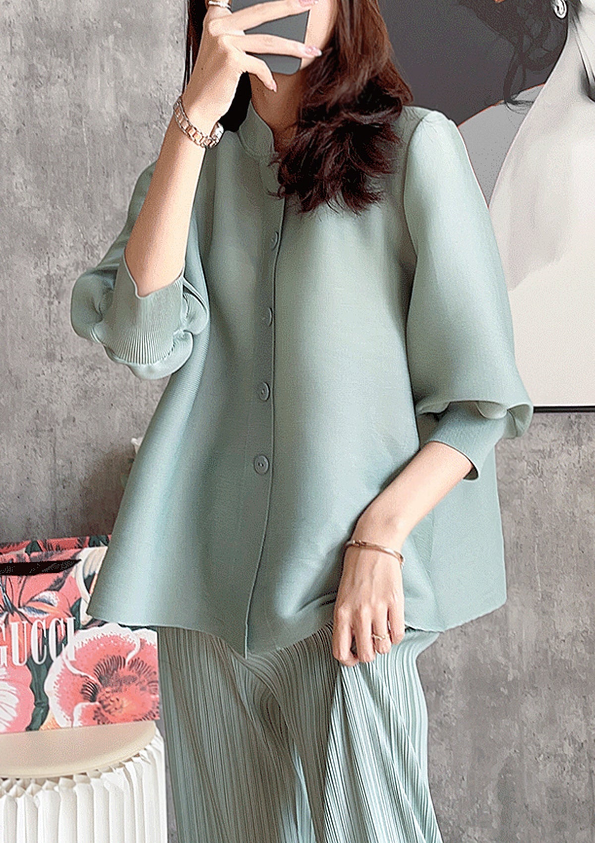 Moana Misty Puff Sleeves Pleated Top