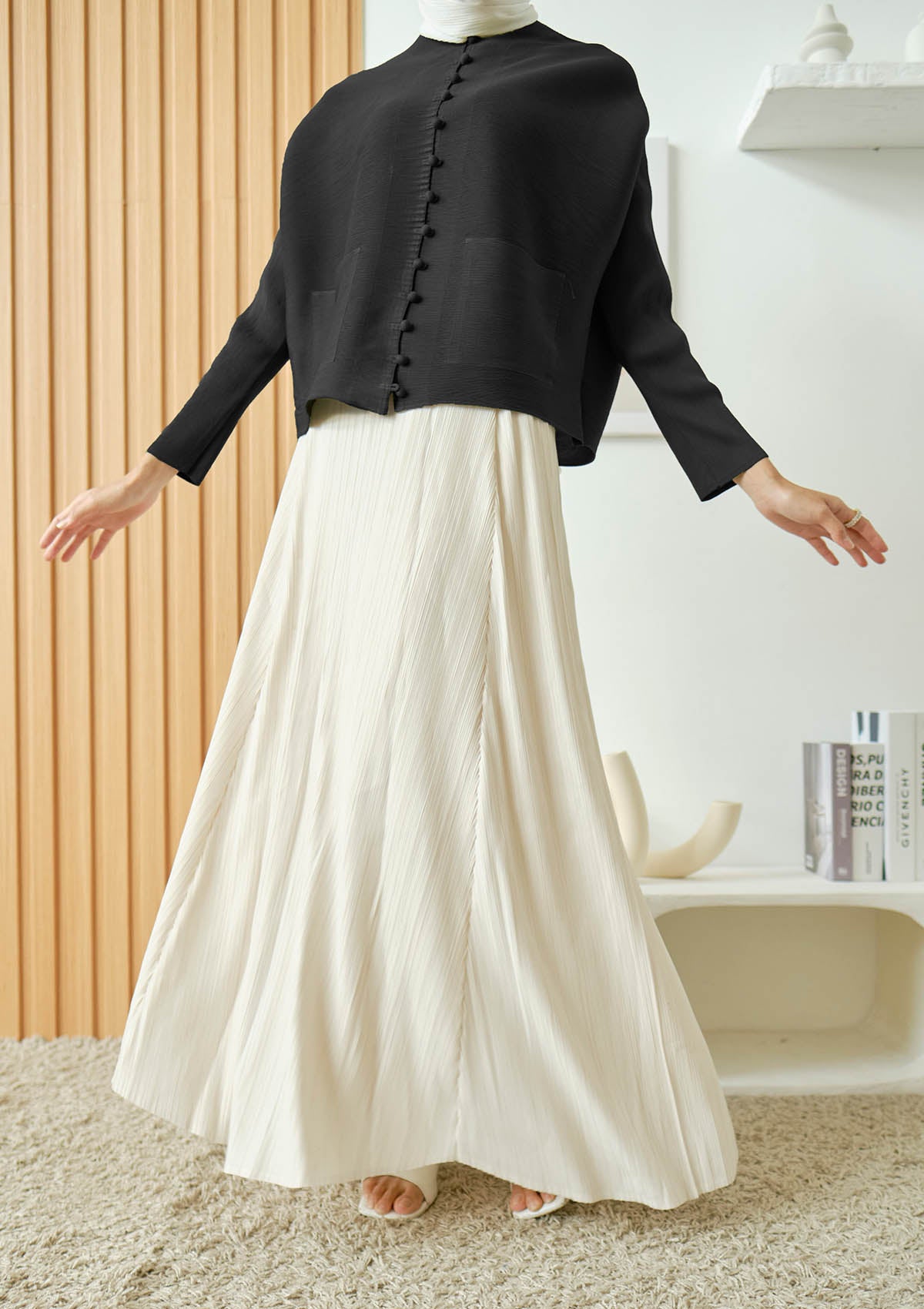 Riley Black Front Pocket Pleated Top