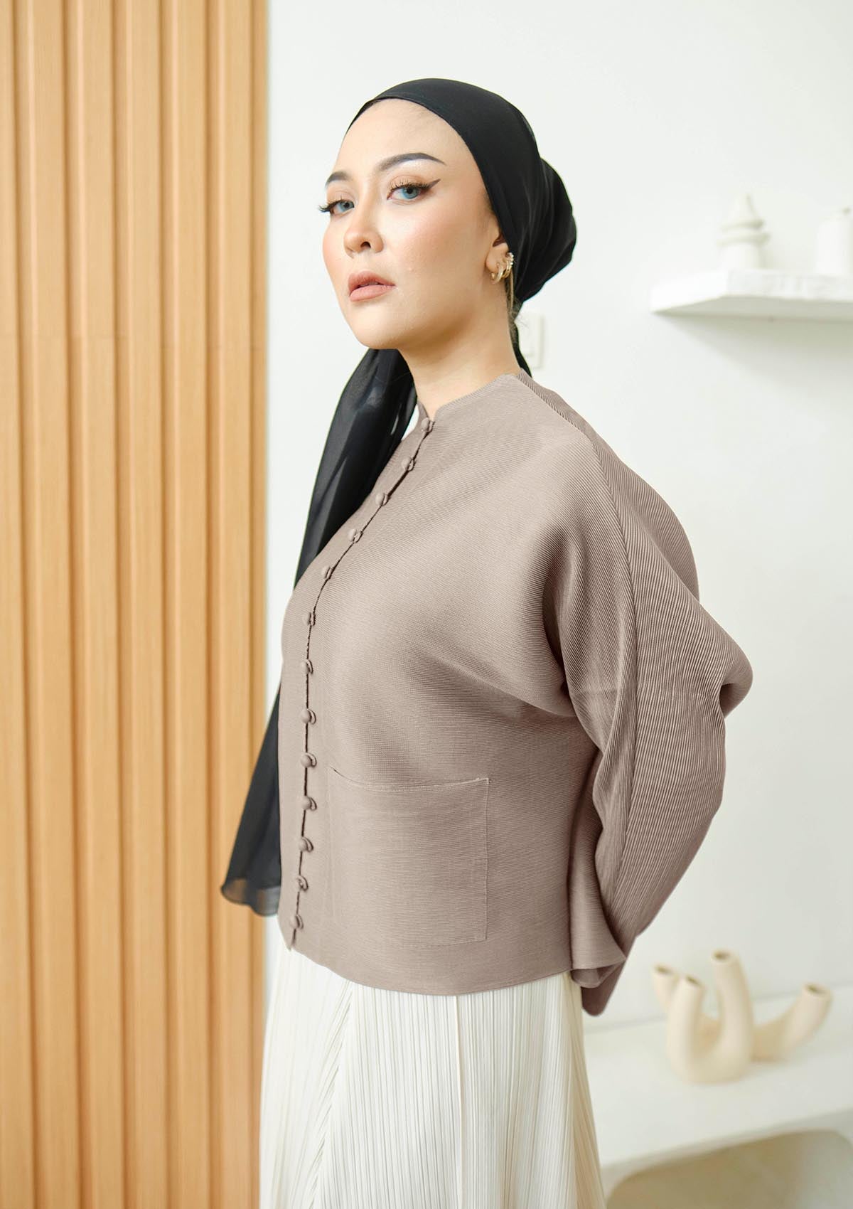 Riley Khaki Front Pocket Pleated Top