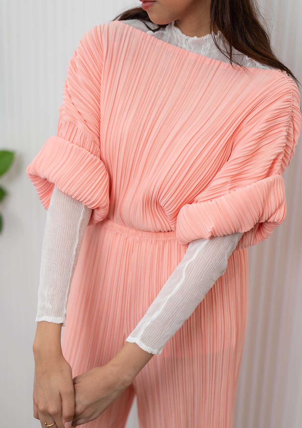 Augstin Pleated Pink Top & Pants Set