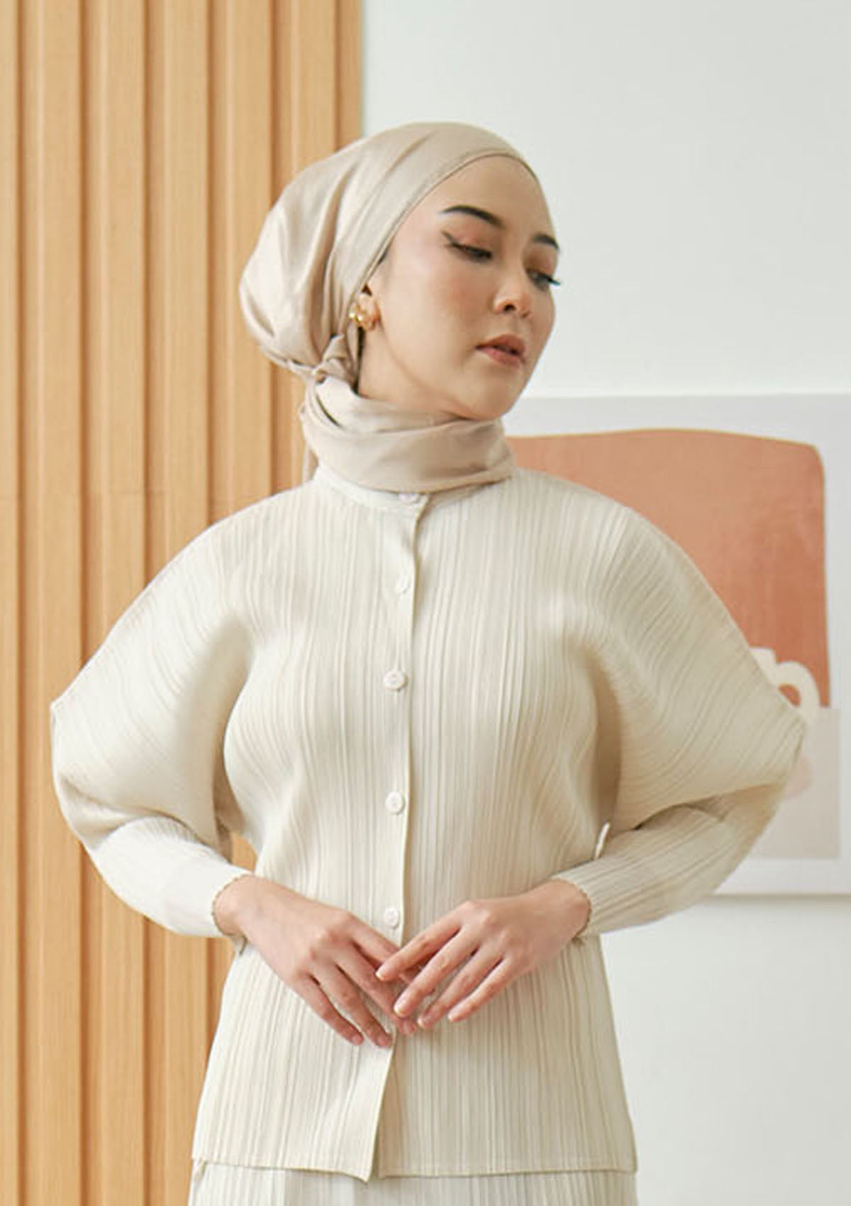 Gia Nude Puffed Sleeve Pleated Top