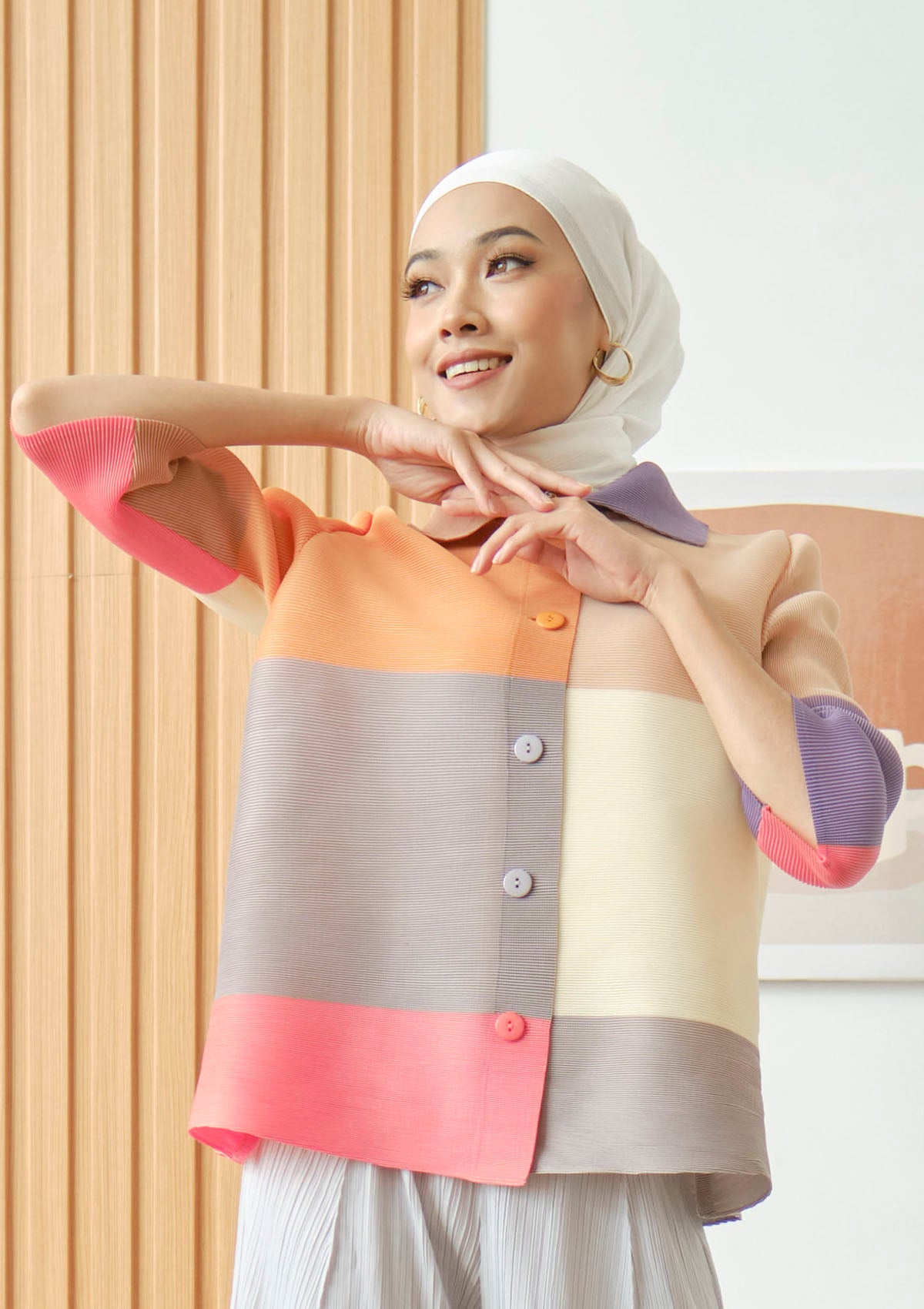 Hadley Pink Gradient Pleated Top