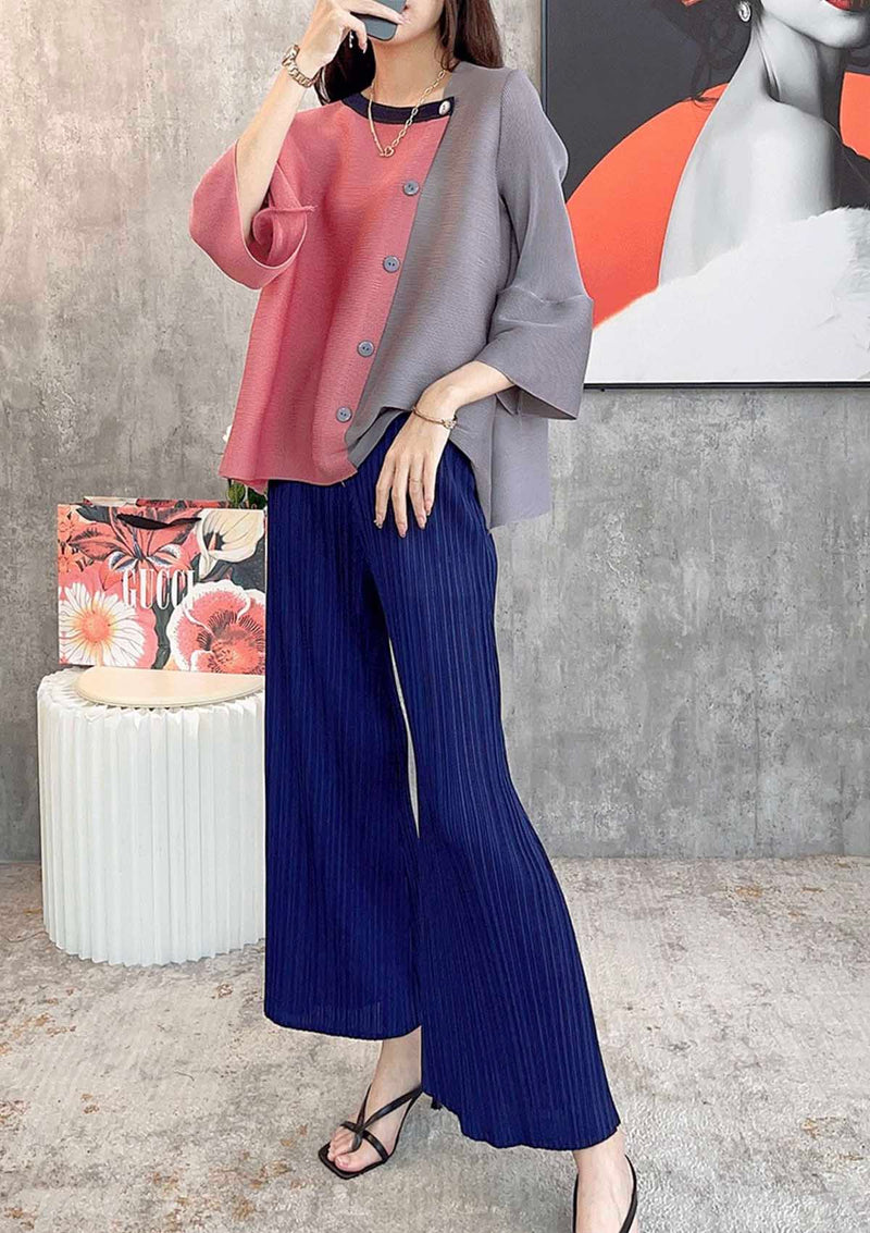 Jose Pink Colourblock Bell Sleeves Pleated Top