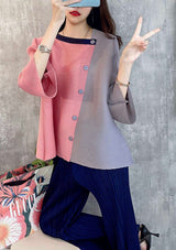 Jose Pink Colourblock Bell Sleeves Pleated Top