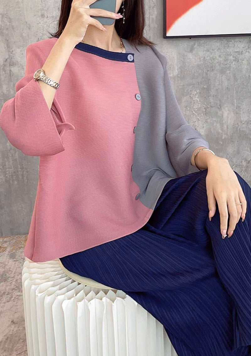 Jose Pink Colourblock Bell Sleeves Pleated Top