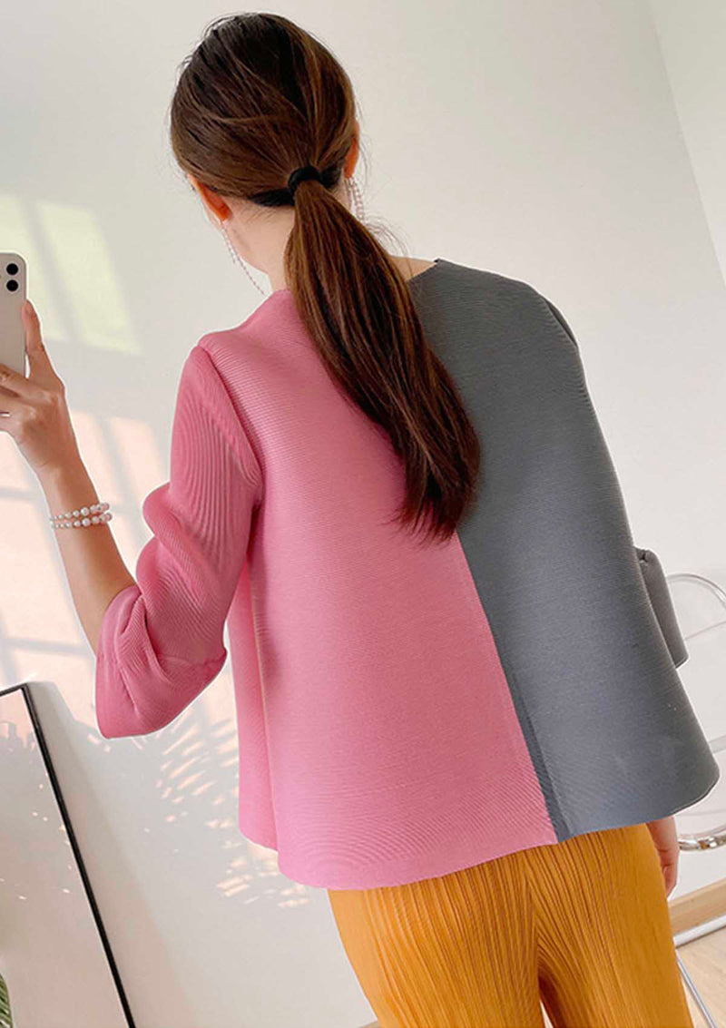 Jose Pink Colourblock Bell Sleeves Pleated Top