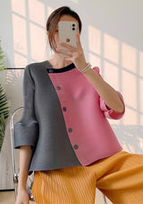 Jose Pink Colourblock Bell Sleeves Pleated Top