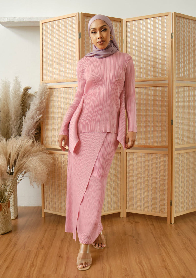 Noelle Rose Pink Reversible Asymmetric Pleated Skirt