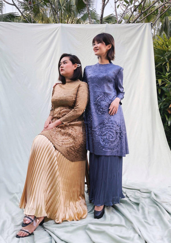 Alvane Premium Gold Structured Pleated Top & Skirt Set - xanderkloths