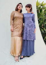 Alvane Premium Gold Structured Pleated Top & Skirt Set - xanderkloths