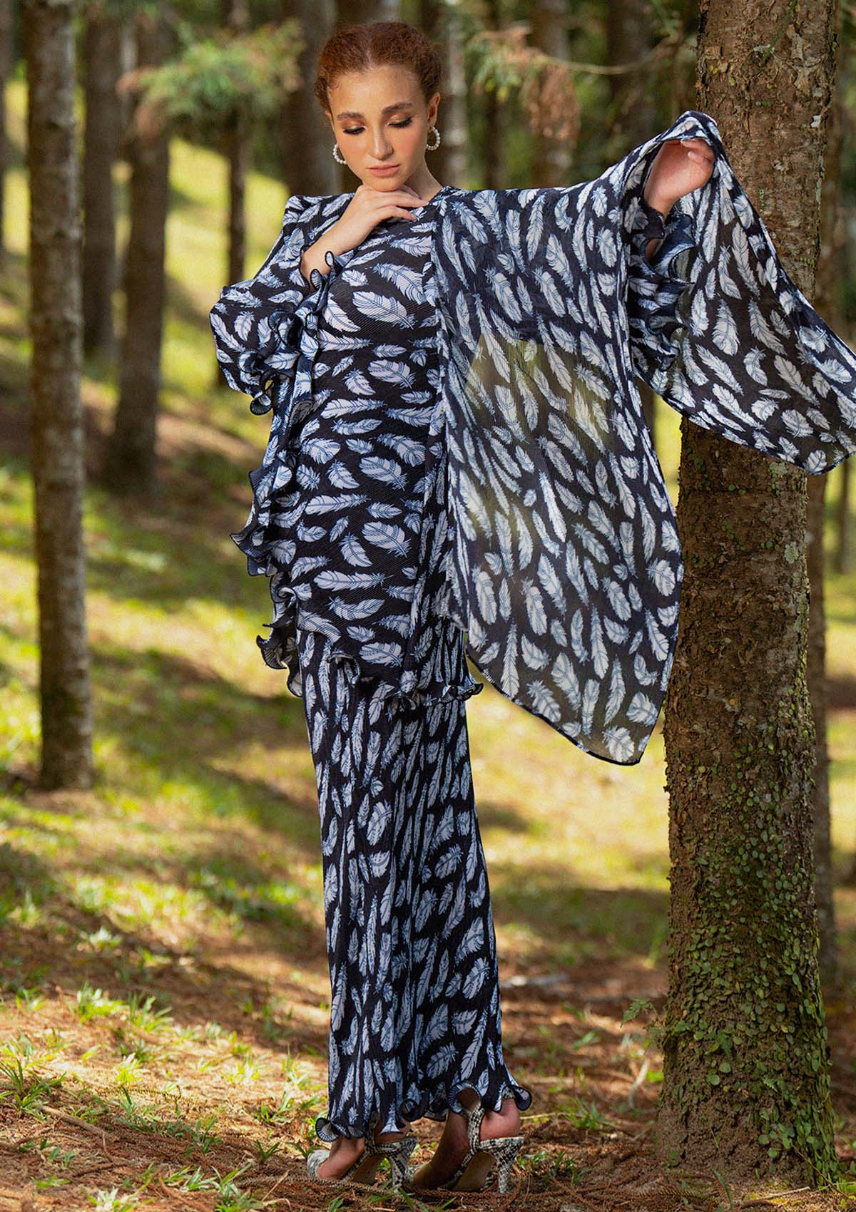 Aria Black Feathered Kurung Set