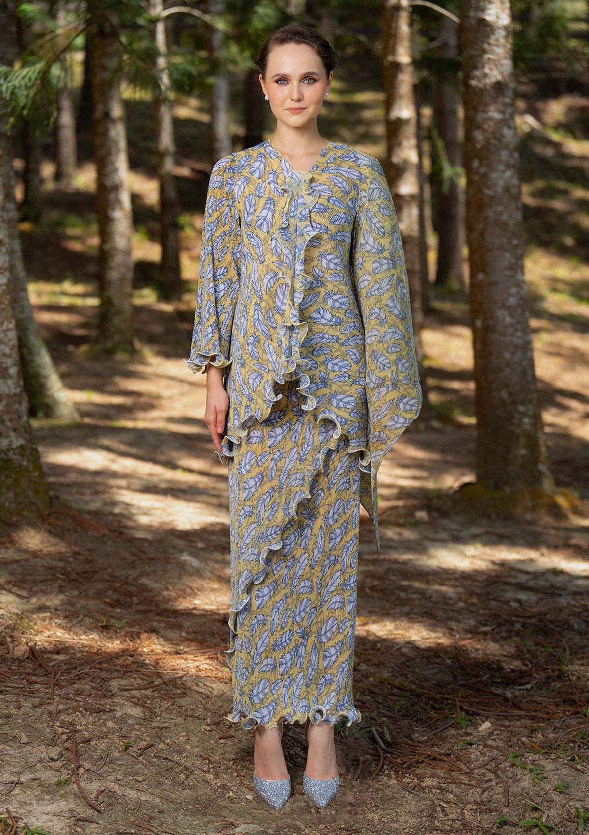 Aria Yellow Feathered Kurung Set