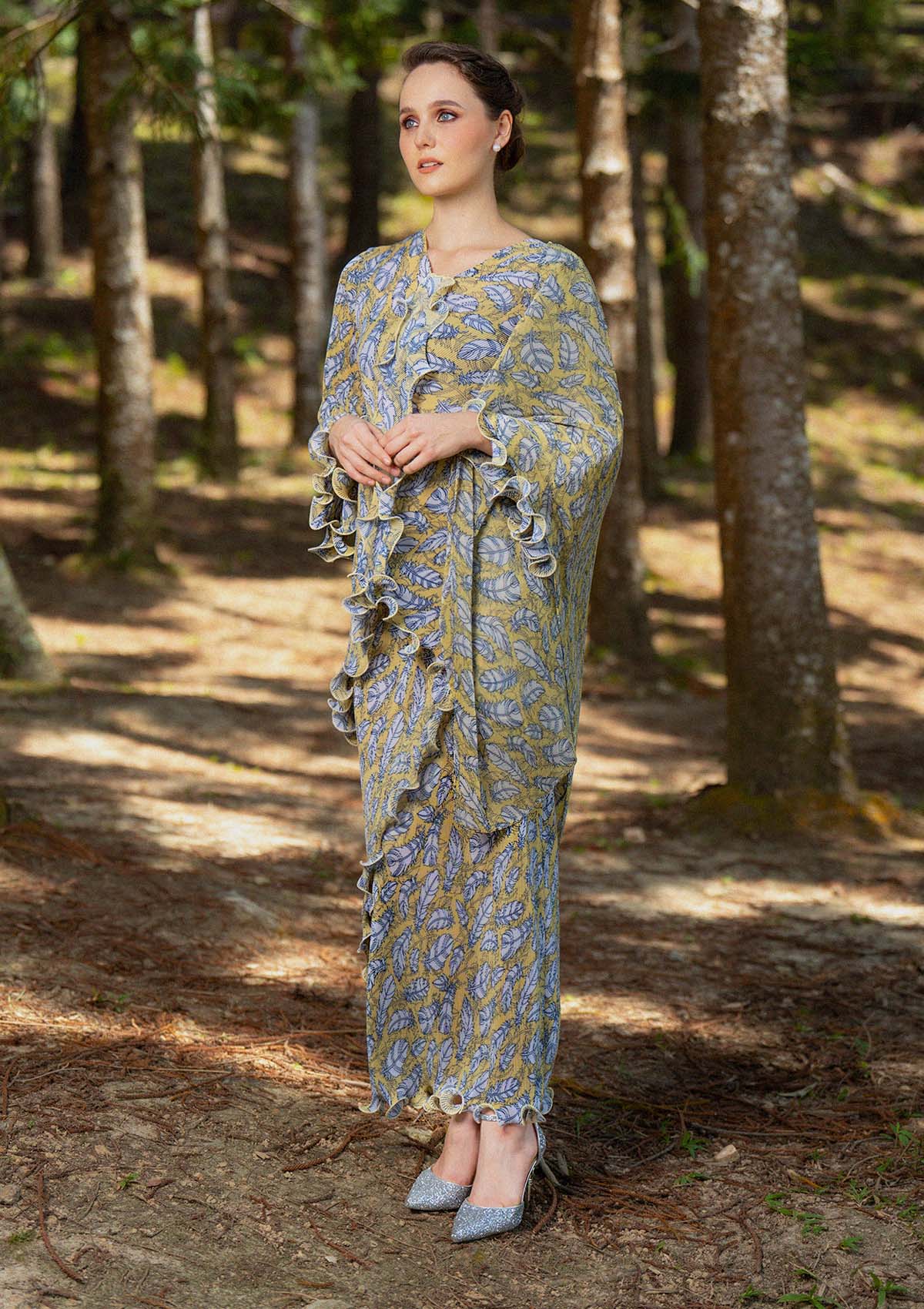 Aria Yellow Feathered Kurung Set