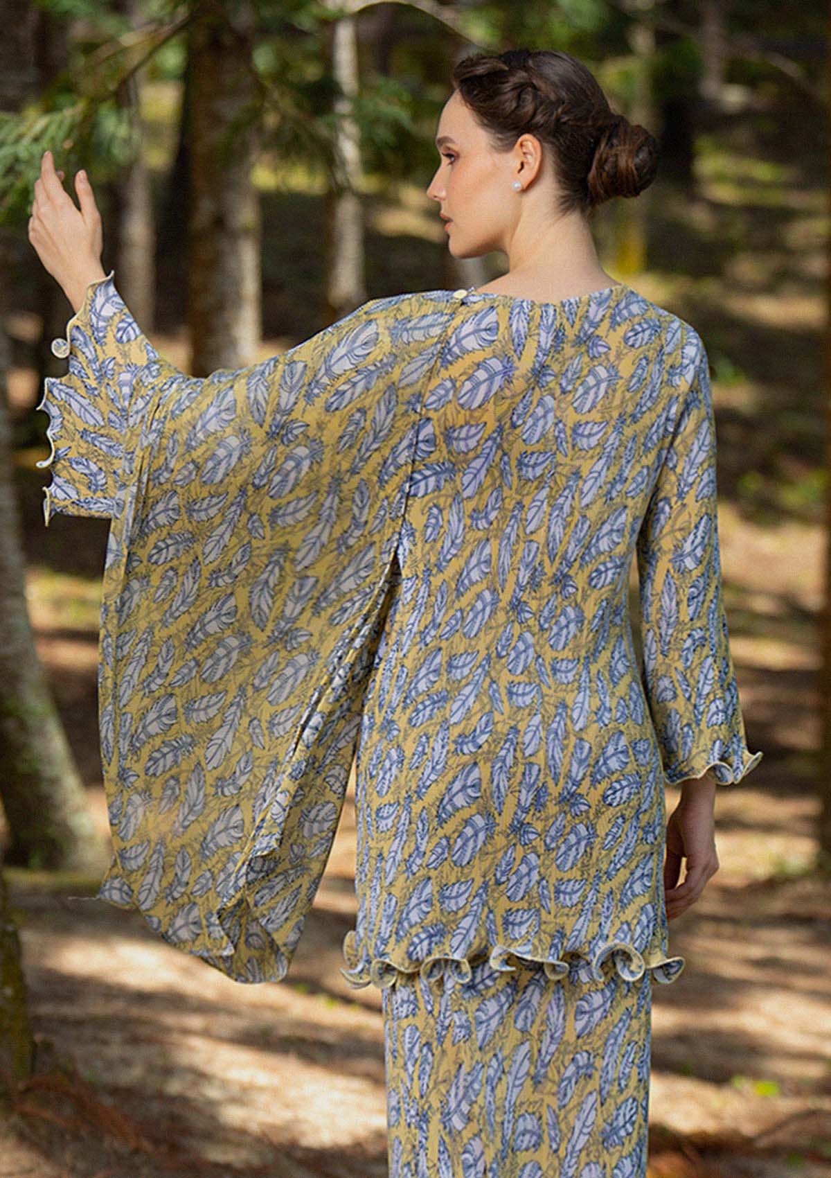 Aria Yellow Feathered Kurung Set