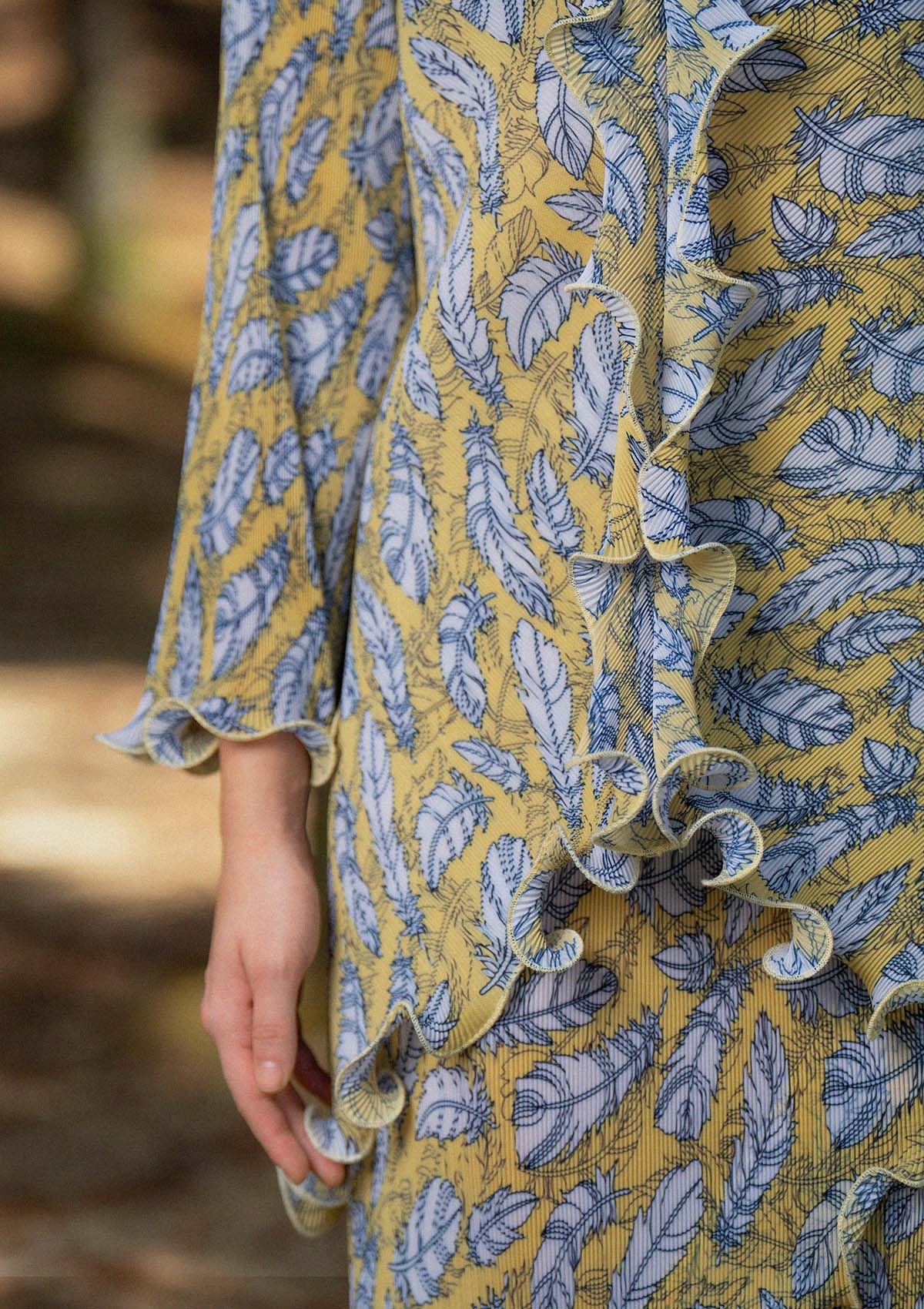 Aria Yellow Feathered Kurung Set