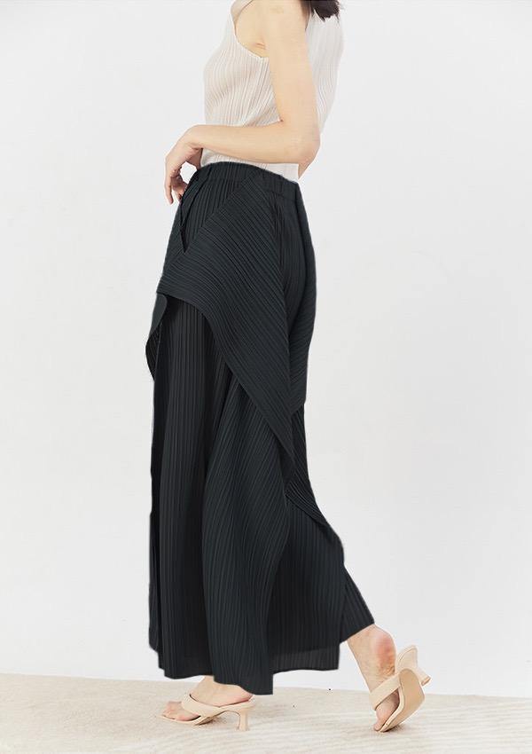 Delicia Black Layered Pleated Flare Pants - xanderkloths