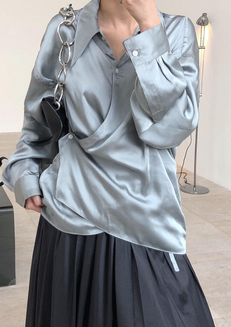 Clarence Blue Wrap Button Shirt Blouse - xanderkloths