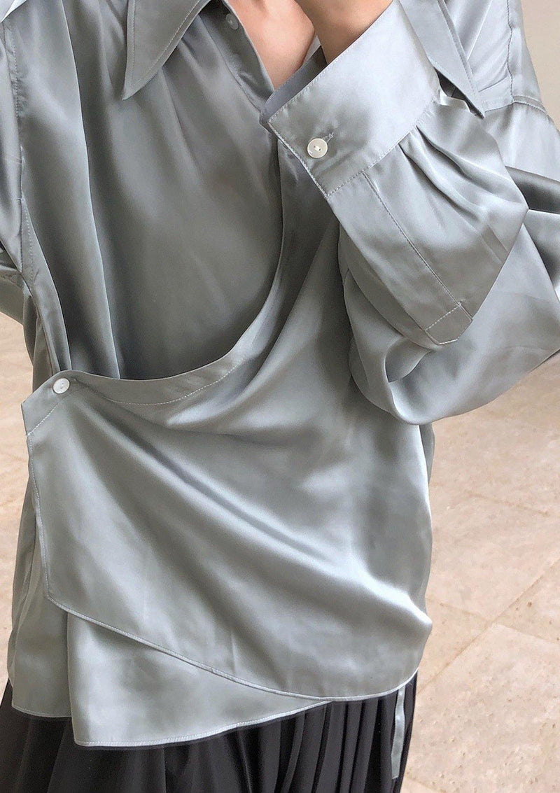 Clarence Blue Wrap Button Shirt Blouse - xanderkloths