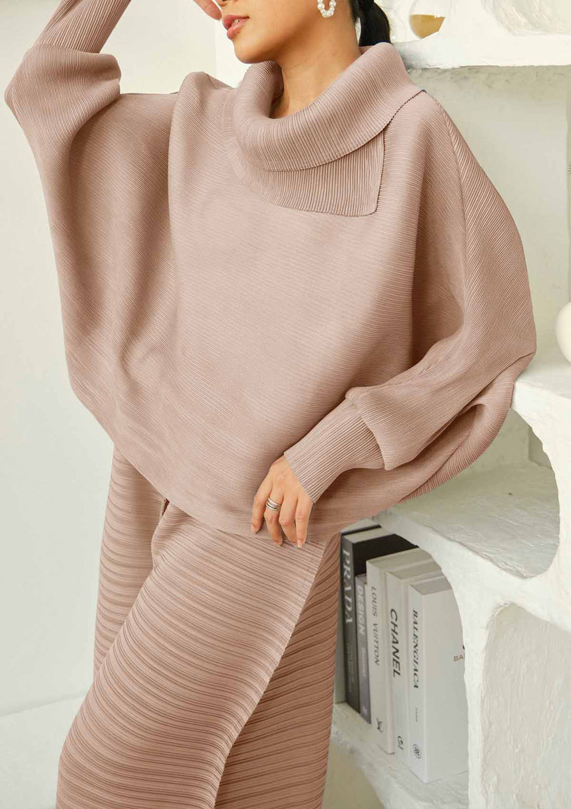Daxiye Mocha Pleated Top and Pants Set