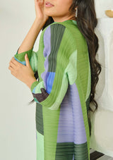 Haizen Green Colourblock Pleated Dress