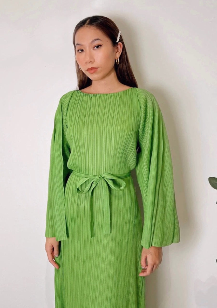Novine Pear Green Pleated Dress