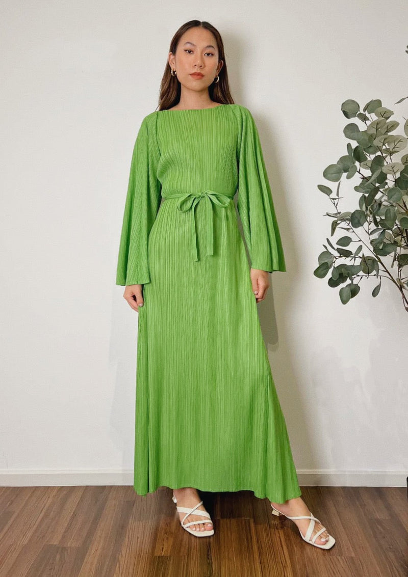 Novine Pear Green Pleated Dress