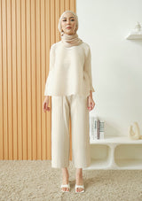 Jawiya Nude Pleated Top and Flair Pants Set