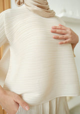 Jawiya Nude Pleated Top and Flair Pants Set