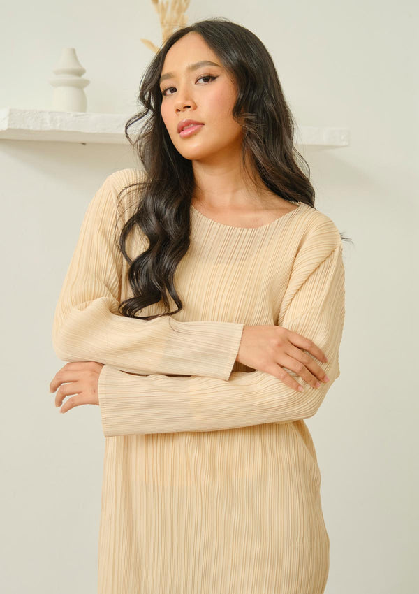 Karen Beige Pleated Zipped Top