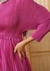 Lenox Rose Pink Puffed Sleeve Pleated Dress