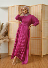 Lenox Rose Pink Puffed Sleeve Pleated Dress