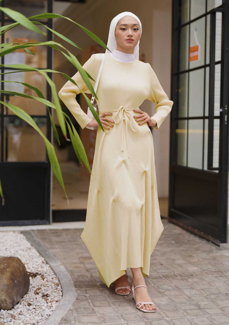 Linette Pale Yellow Pleated Dress