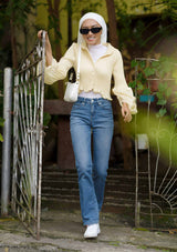 Lovena Light Yellow Ruffled Sleeves Top