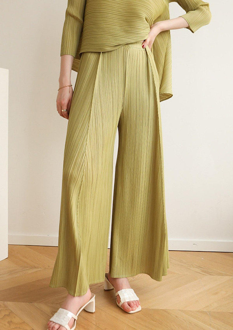 Macia Olive Green Pleated Flare Pants - xanderkloths