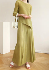 Macia Olive Green Pleated Flare Pants - xanderkloths