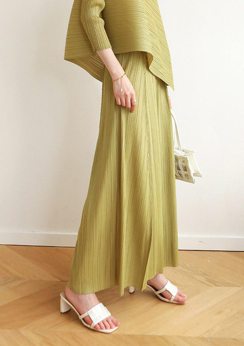 Macia Olive Green Pleated Flare Pants - xanderkloths