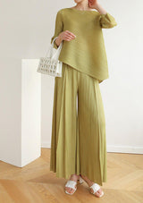 Macia Olive Green Pleated Flare Pants - xanderkloths