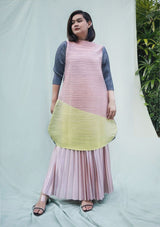 Olivia Pink Color-Block Pleated Kurung Top & Skirt Set