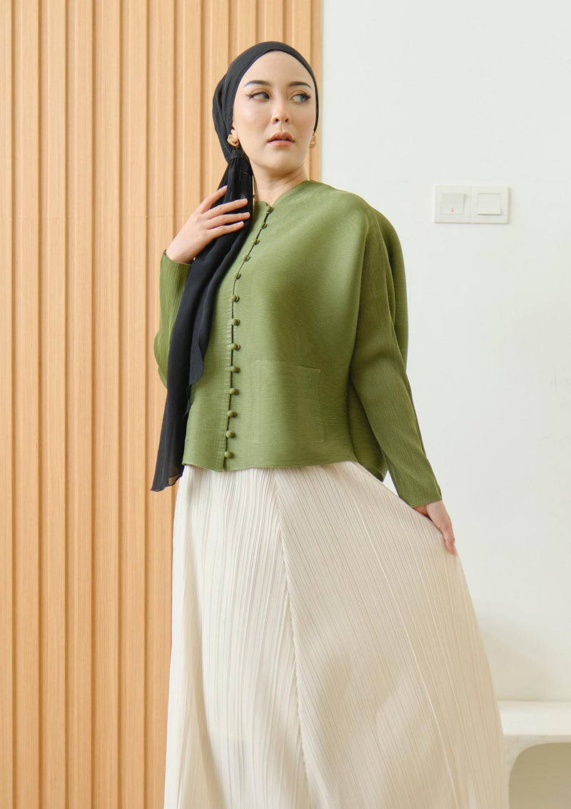 Riley Forest Green Front Pocket Pleated Top