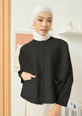 Riley Black Front Pocket Pleated Top
