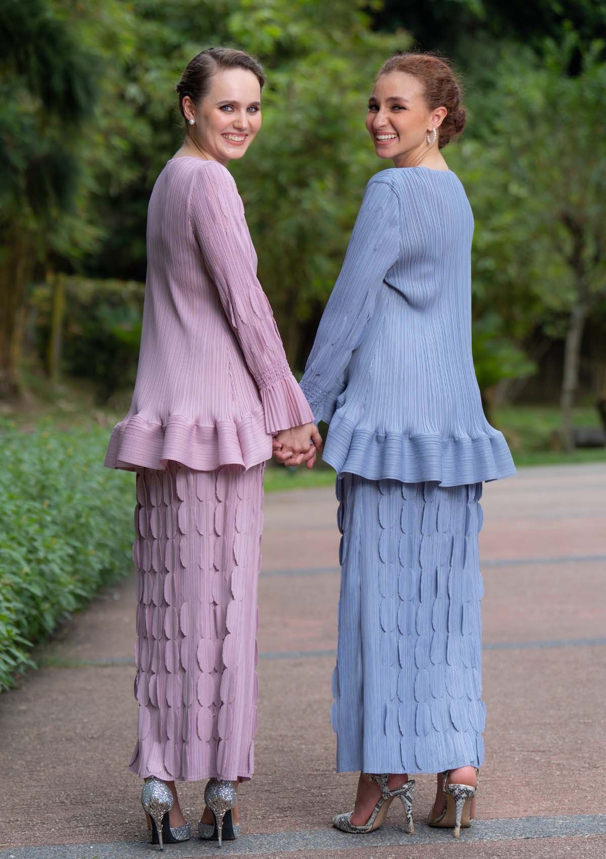 Savannah Cloudy Blue Pleated Kurung Set