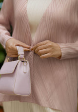Tiera Salmon Pink Pleated Button Long Cardigan