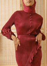 Vanya Wine Red Ruffled Pleated Set