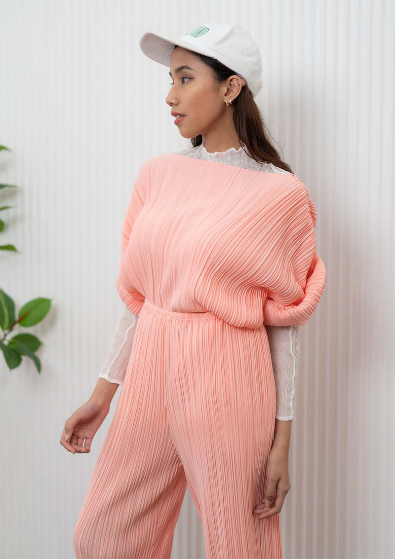 Augstin Pleated Pink Top & Pants Set