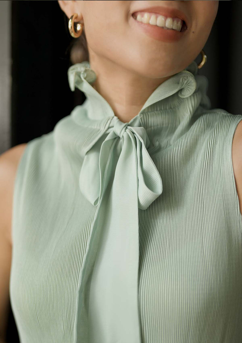 Weston Scallop Mint Green Trim Pleated Dress